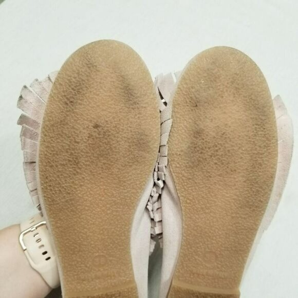 SUNDANCE Moccasins Pink Fully Fringe Suede Ballet Flats Leather Slippers Size 38 - Picture 15 of 16